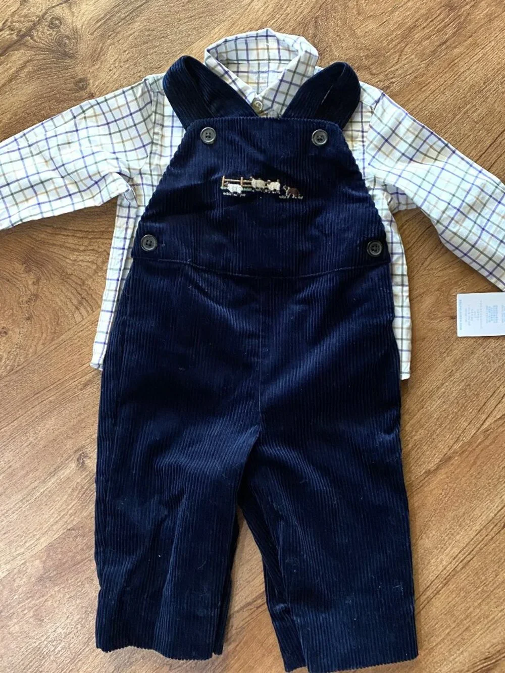 NWT $250 Ralph Lauren Cord Overalls with Button Up Shirt Set-6 Months